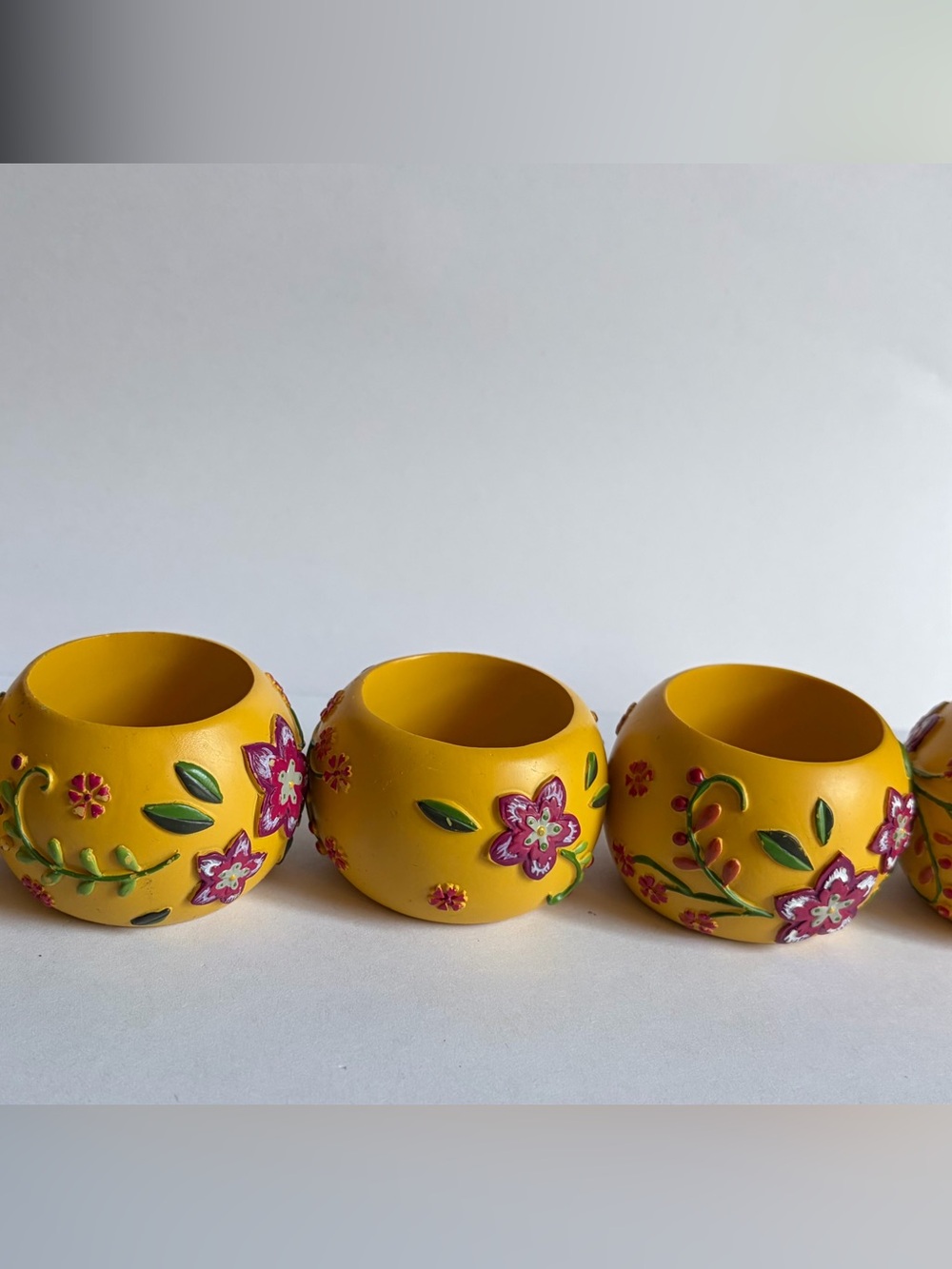 Yellow 3D Floral Decorative Napkin Rings - Set of 5 Boho Whimsical Cottage Decor - Picture 5 of 8